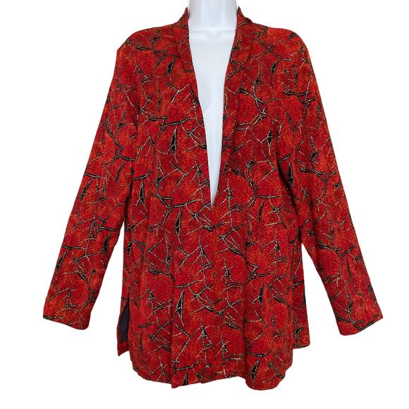Drapers & Damons Large Red Open Front Jacket Womens Black Metallic Gold Accents - Picture 1 of 16